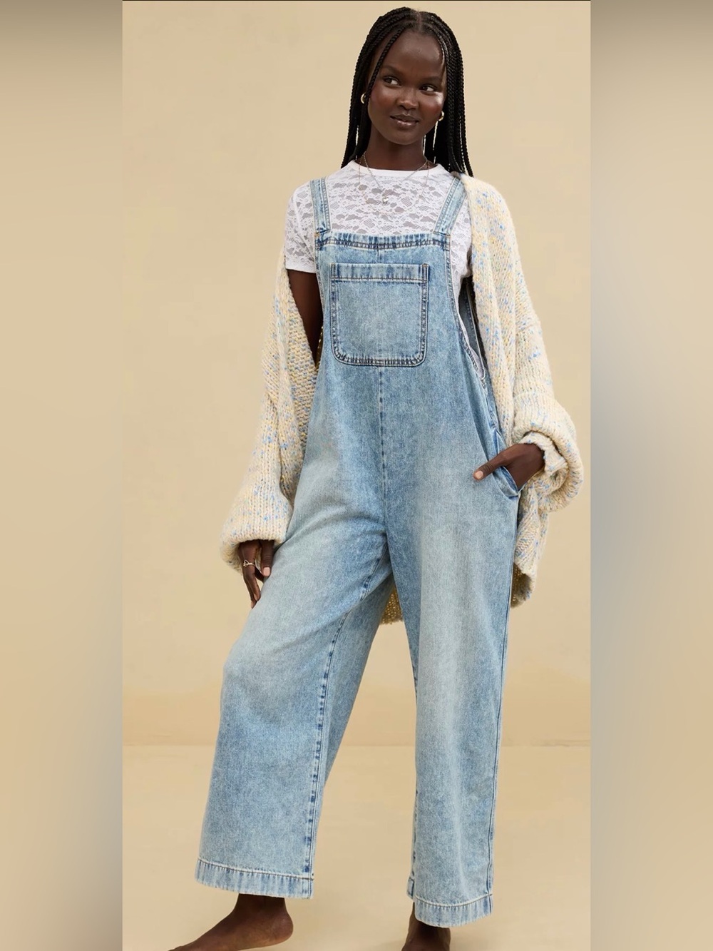 Aerie Oversized Light Wash Denim Overalls - Casual Wide-Leg